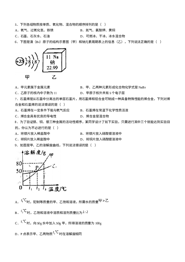 河南安阳市林州市2023-2024学年九年级上学期1月期末化学试题 第2页