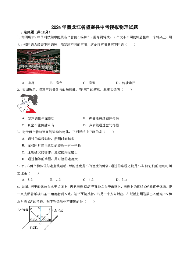 2024年黑龙江望奎县中考模拟物理试题.doc 第1页
