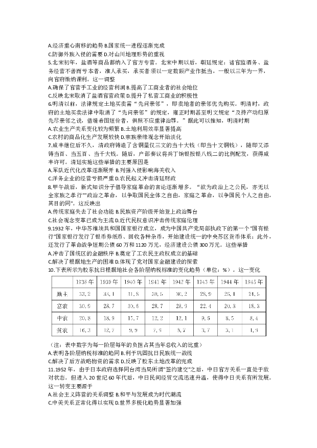 湖南长沙市第一中学2022-2023学年高三下学期月考（七） 历史 (含参考解析) 第2页