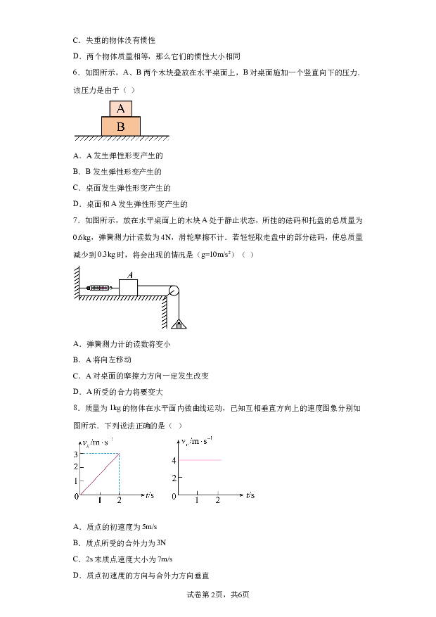 详解分析广东实验中学越秀学校2023-2024学年高一下学期开学考试物理试卷(含参考答案) 第2页