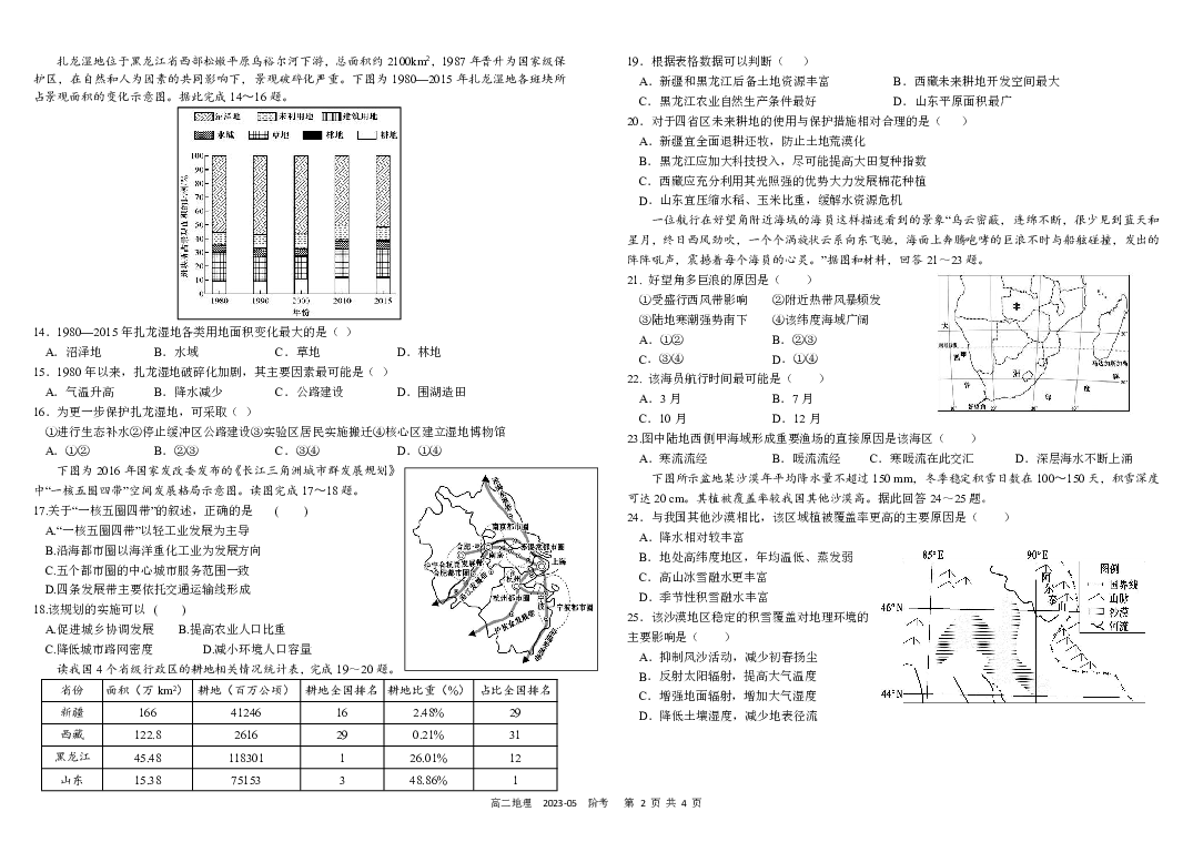 四川成都市树德中学2022-2023学年高二下学期5月月考试题 地理(含参考答案) 第2页