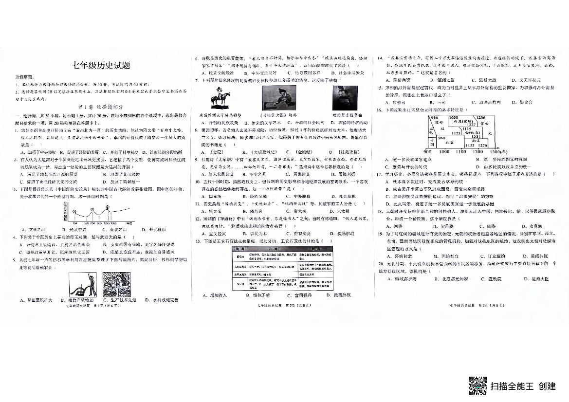 山东菏泽市牡丹区2023-2024学年七年级下学期4月期中历史试题.pdf 第1页