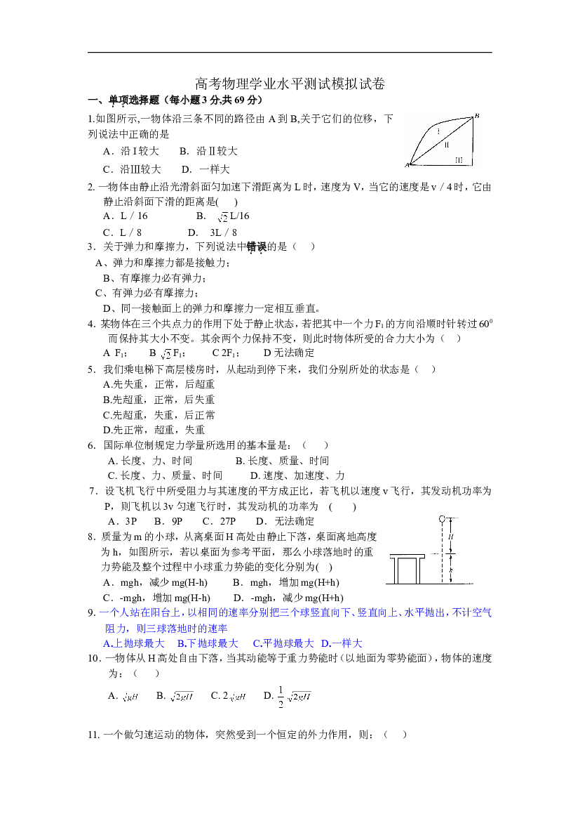 高考物理学业水平测试模拟试卷1.doc 第1页