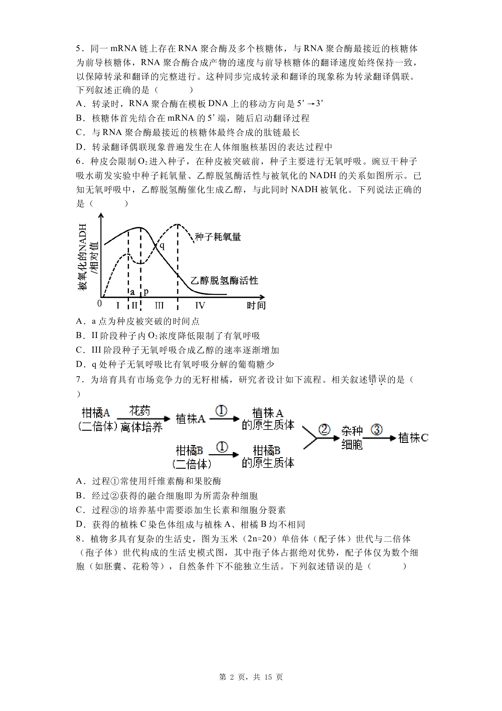 2025届湖南长沙市天心区长沙市第十五中学高三下学期一模生物试题.docx 第2页