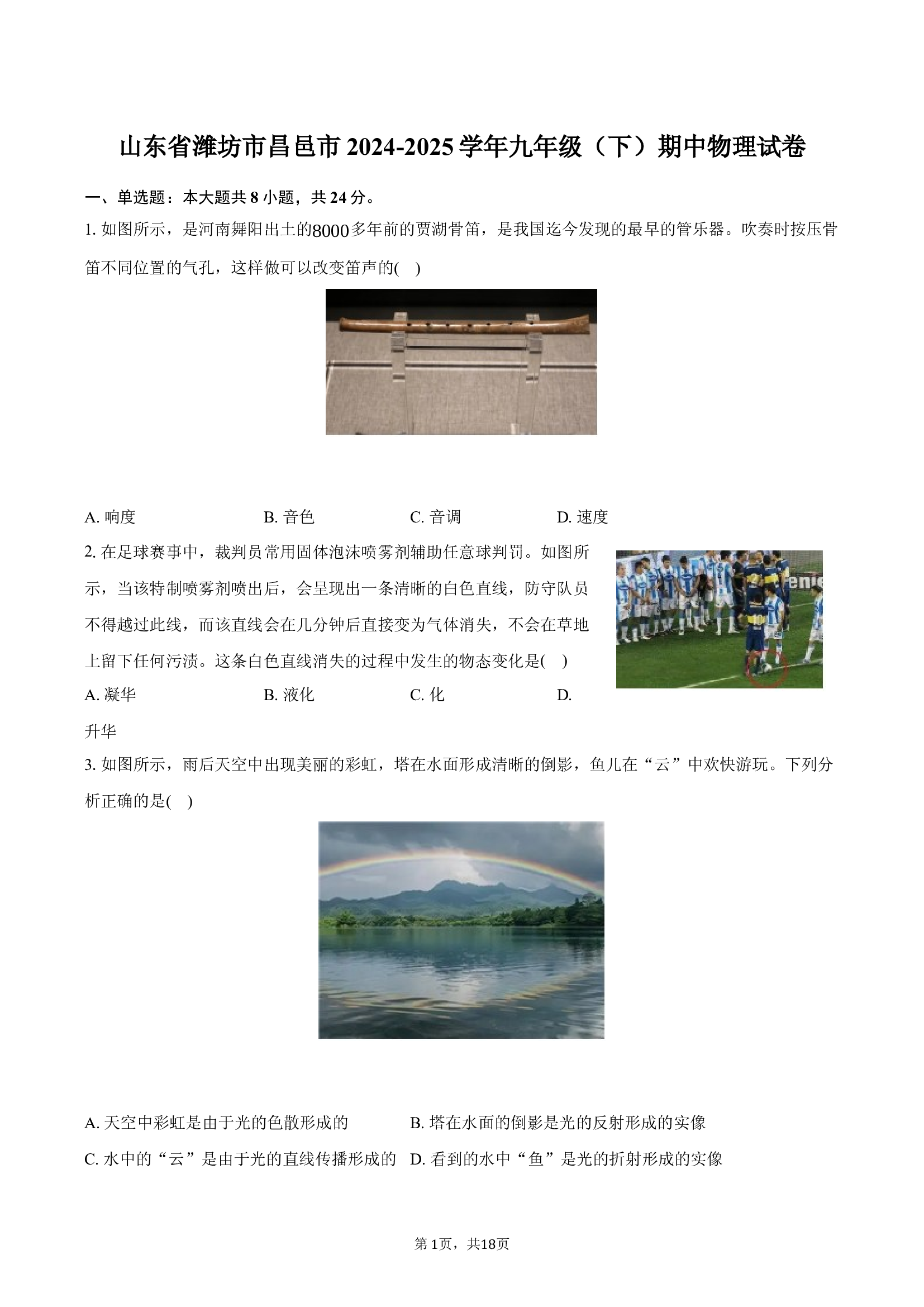 山东潍坊市昌邑市2024-2025学年九年级（下）期中物理试卷.docx 第1页