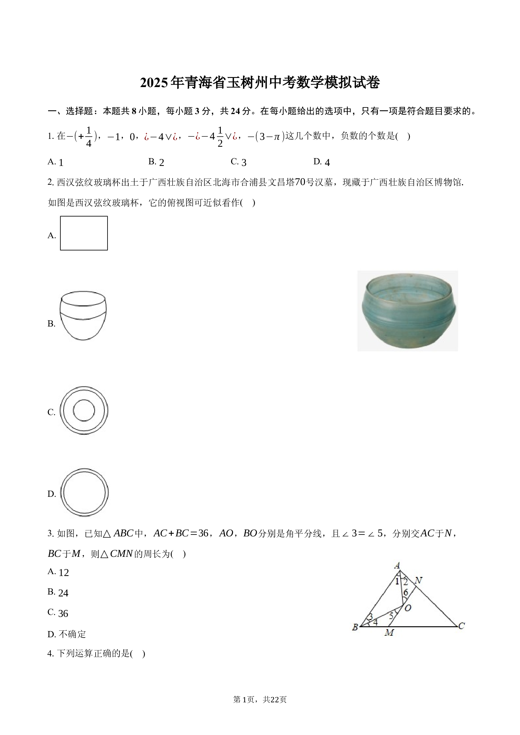 2025年青海玉树州中考数学模拟试卷.docx 第1页