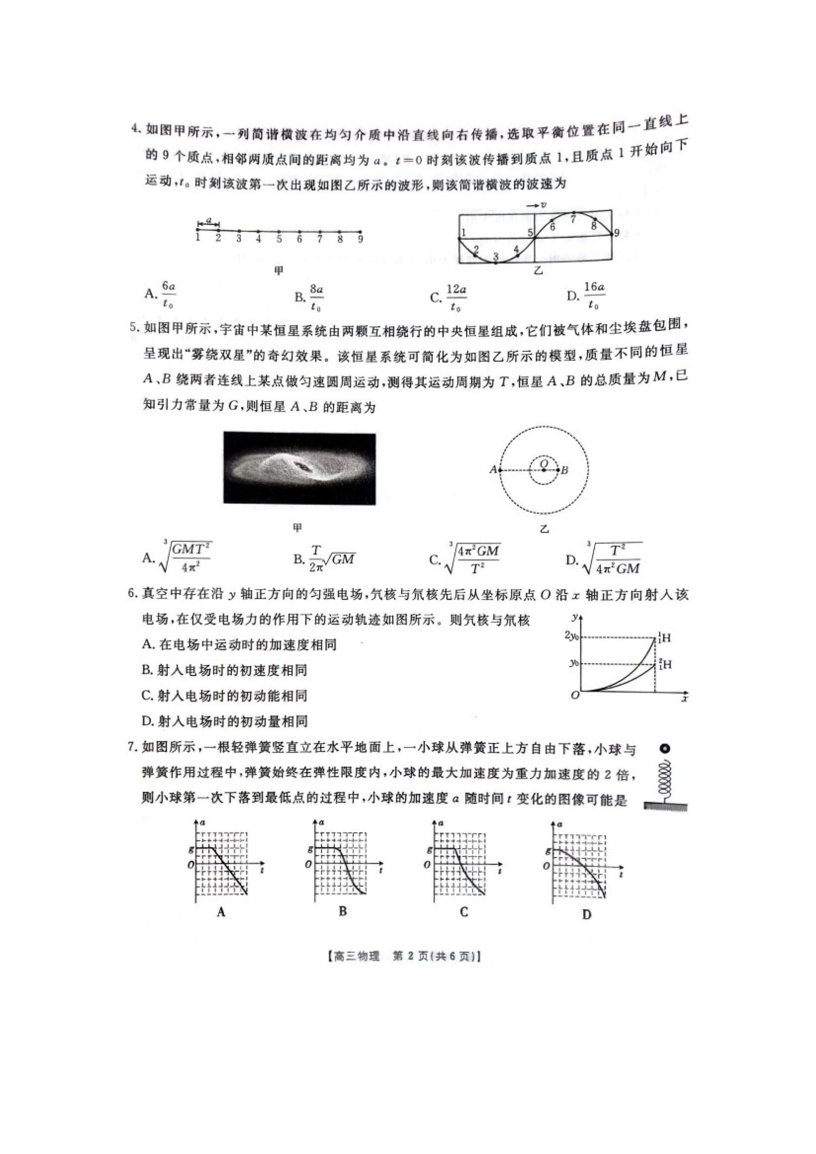 （物理试卷）广西2025届普通高中毕业班摸底测试高三试卷（图片版）.docx 第2页