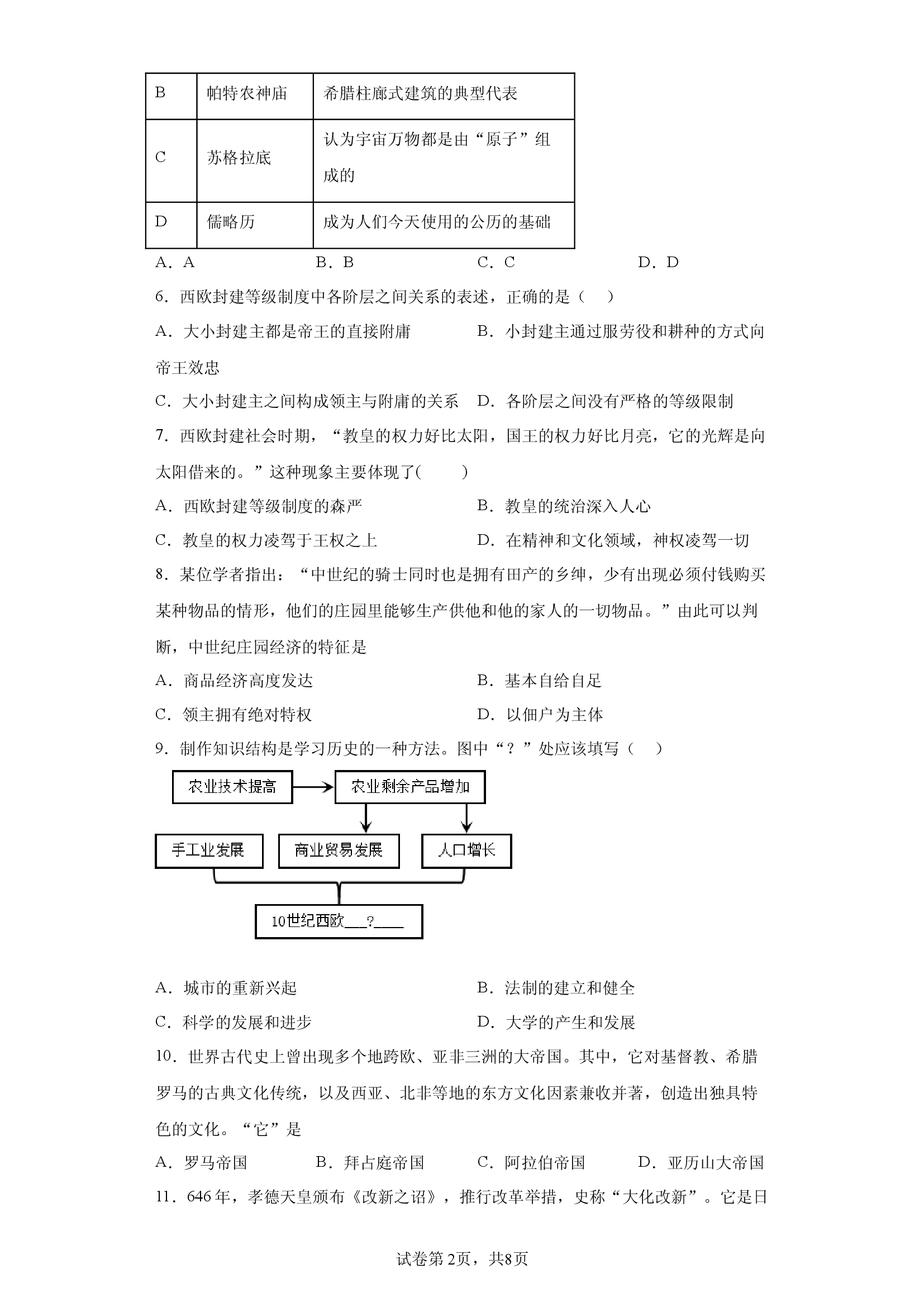 辽宁丹东市凤城市2024-2025学年九年级上学期期中考试历史试题.docx 第2页