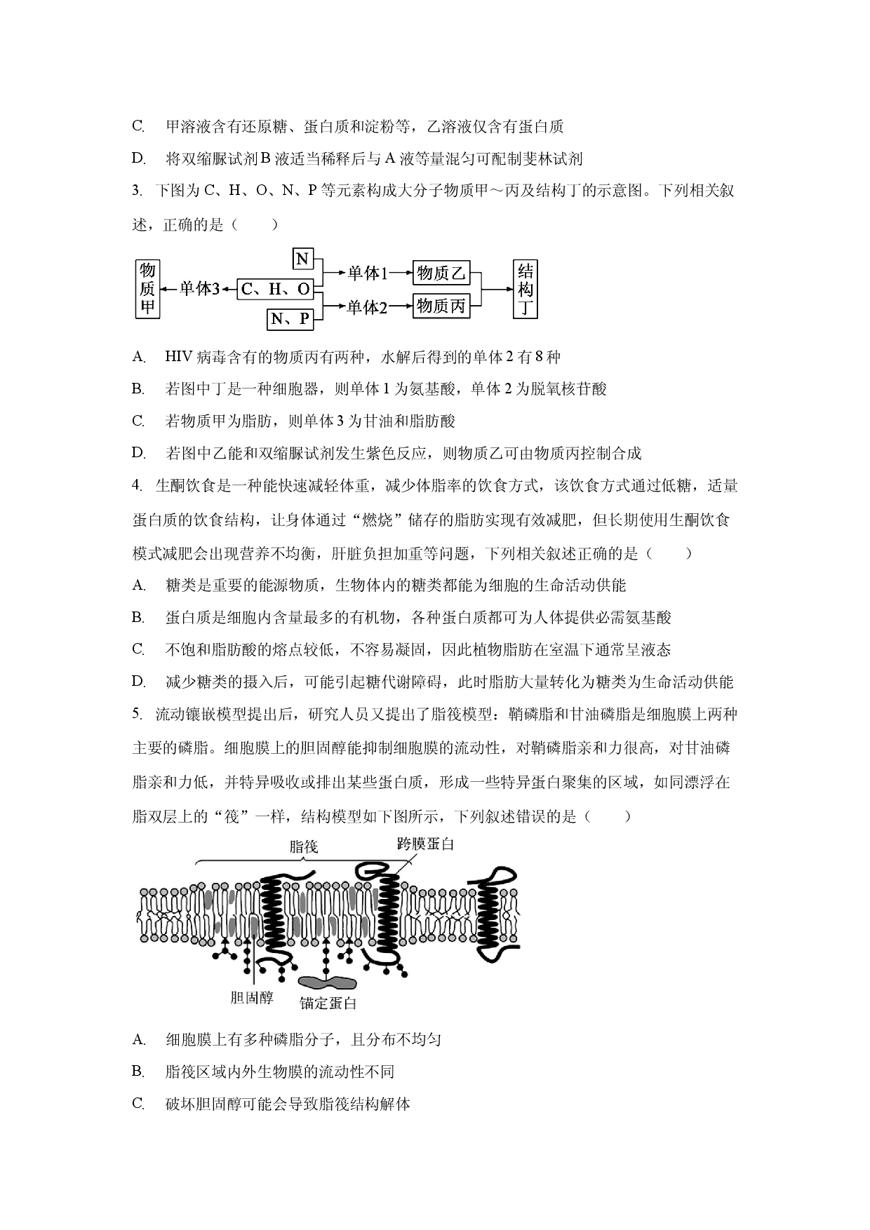 安徽省滁州市定远县育才学校2025-2026学年高一下学期开学考试生物试题（含答案）.docx 第2页