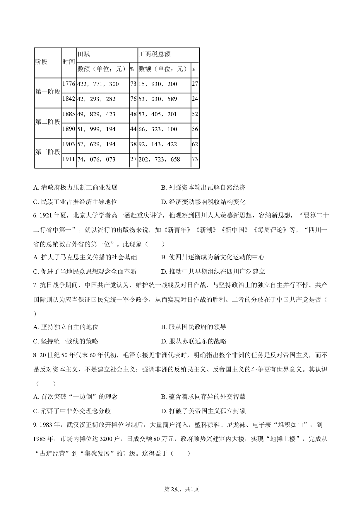 2026年山东省德州市高考历史模拟试卷.docx 第2页