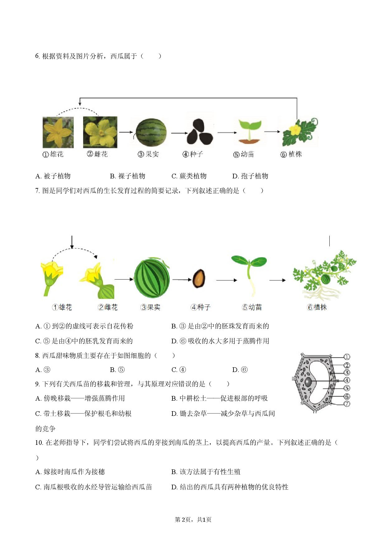 2026年广东省茂名市高州市中考生物模拟试卷.docx 第2页