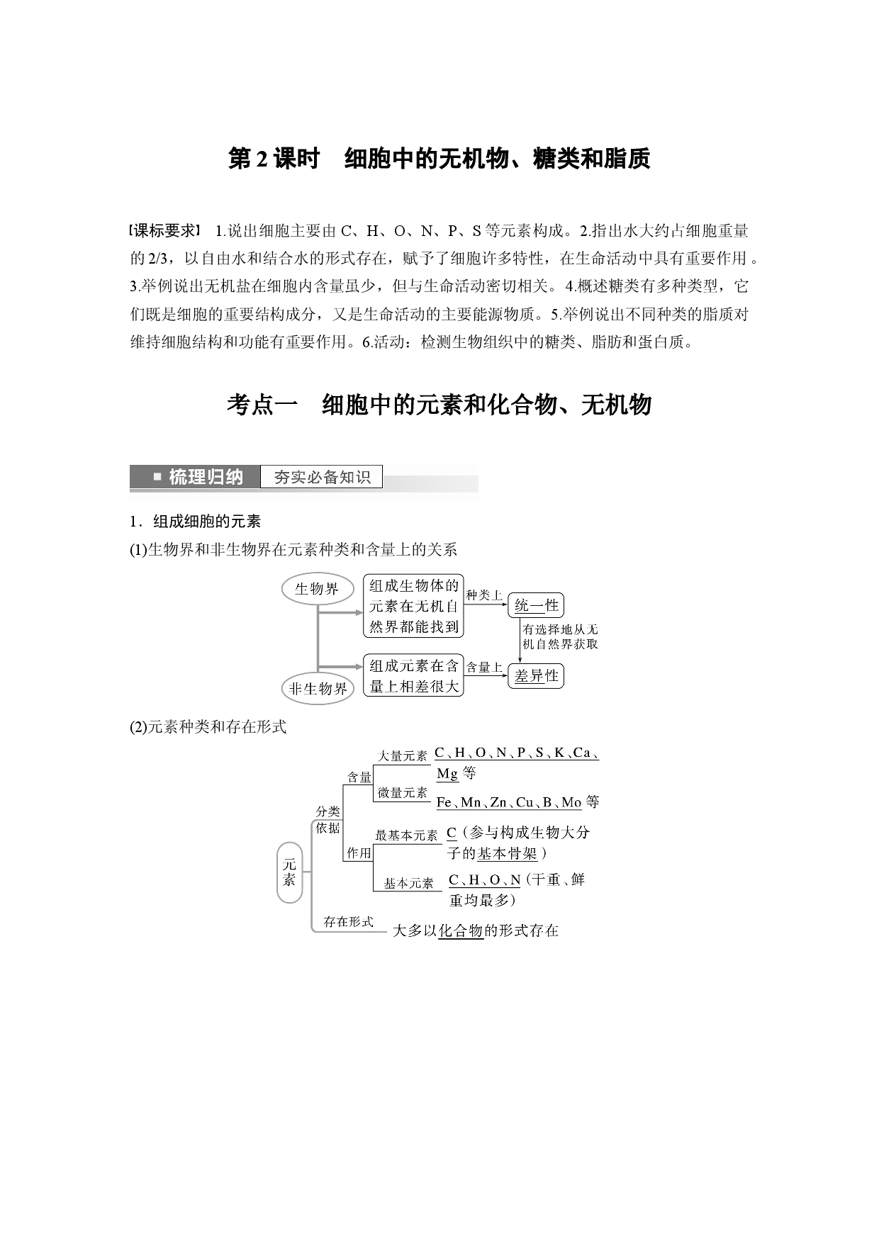 第一单元 第2课时　细胞中的无机物、糖类和脂质.docx 第1页