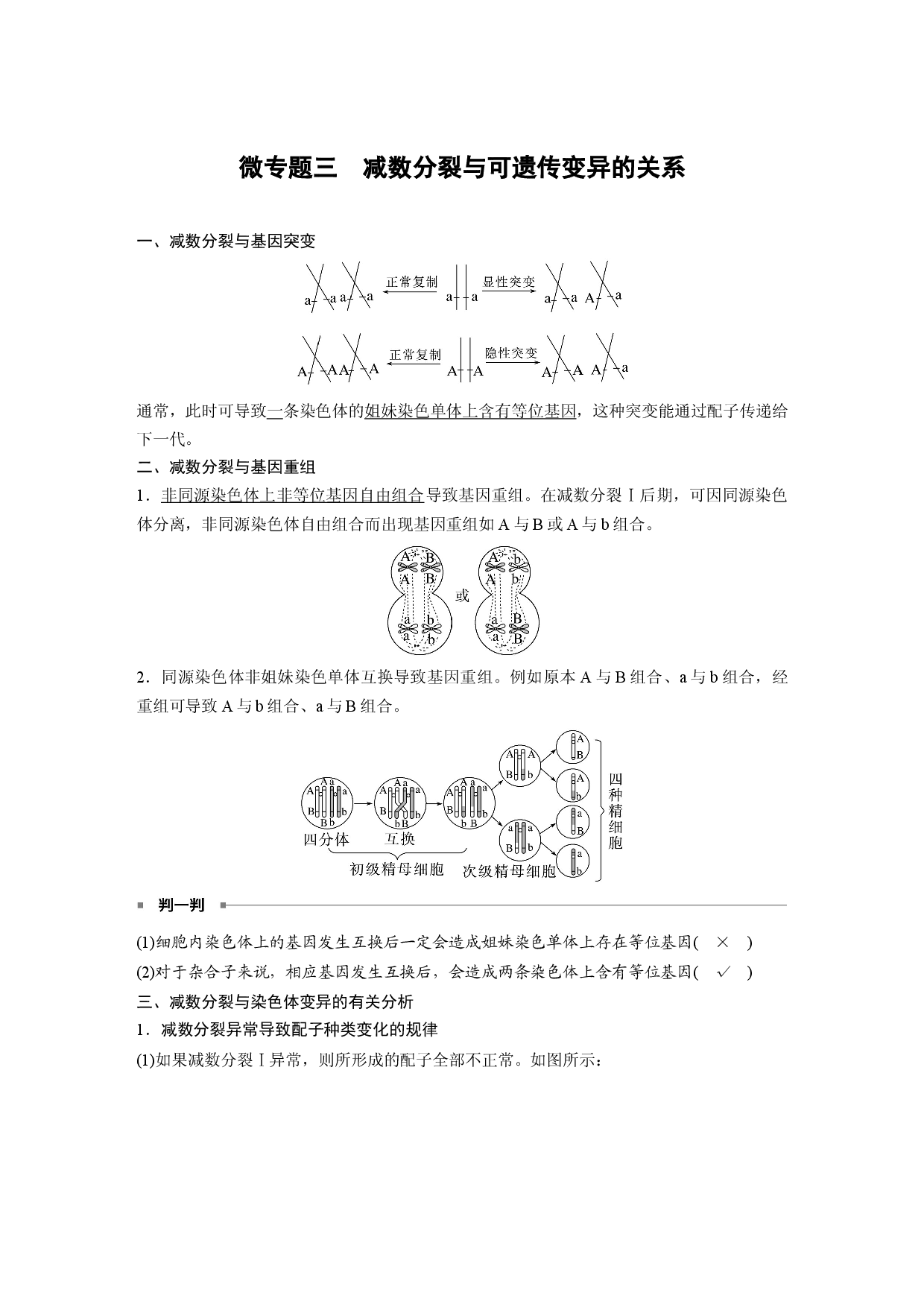 第四单元 微专题三　减数分裂与可遗传变异的关系.docx 第1页