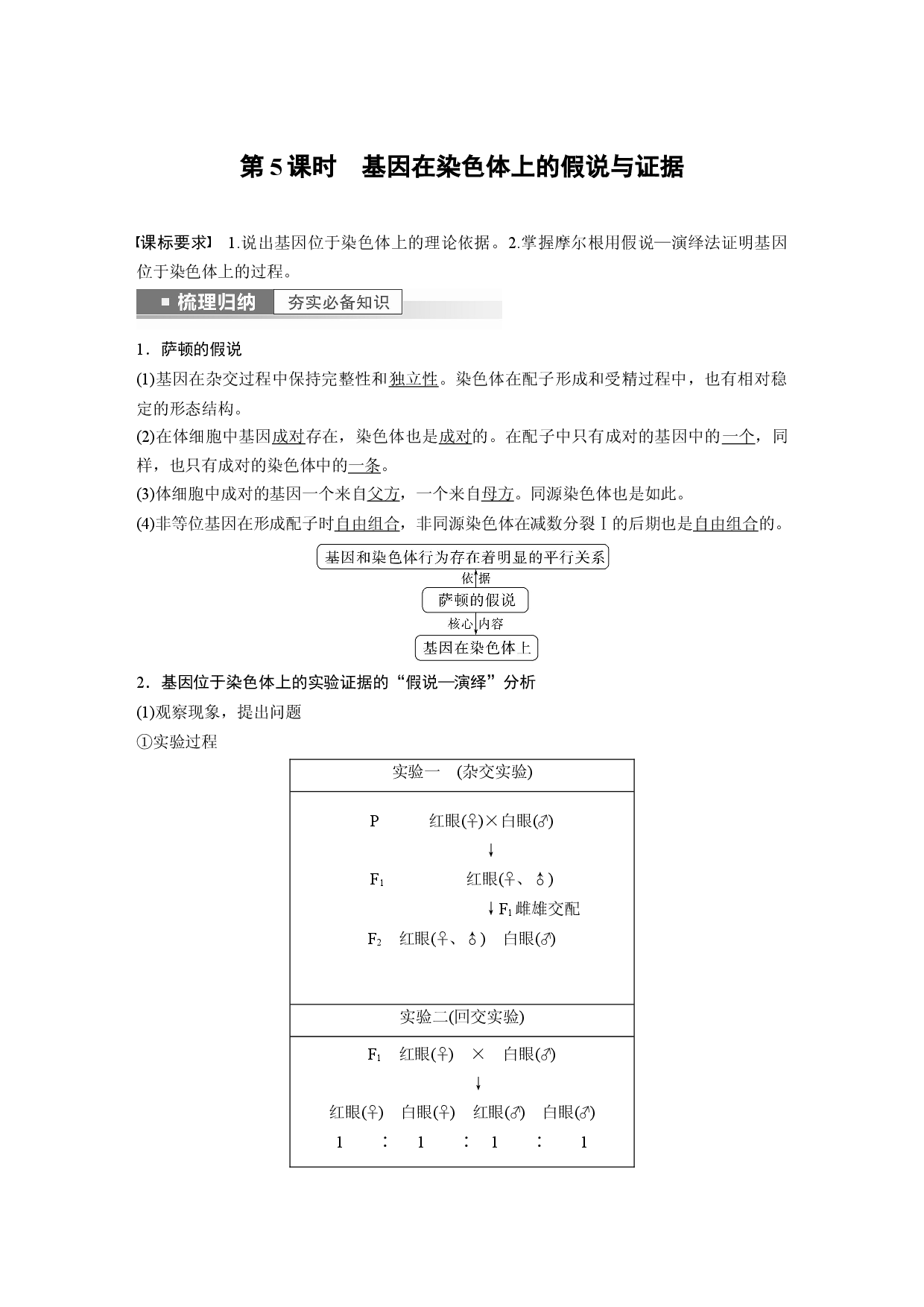 第五单元 第5课时　基因在染色体上的假说与证据.docx 第1页