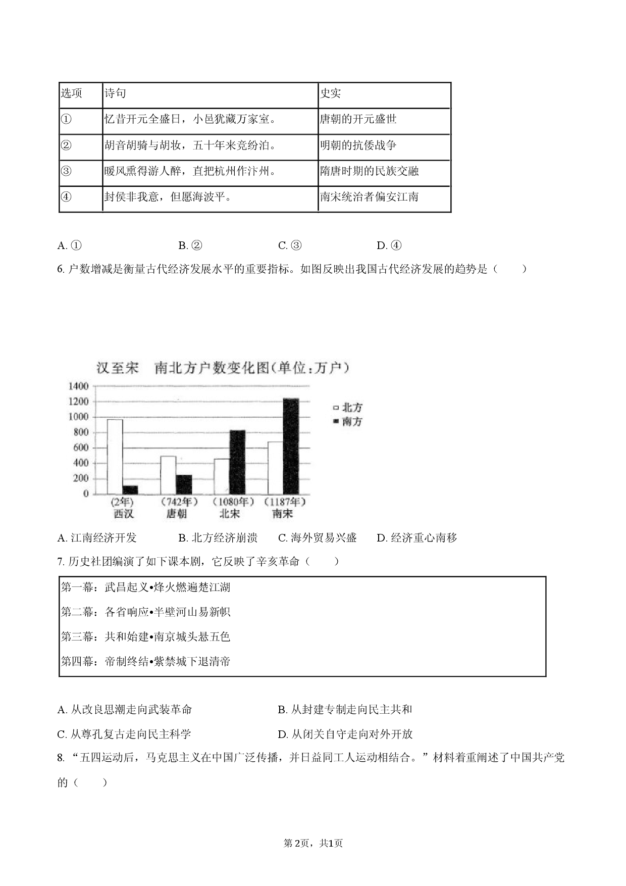 2026年辽宁省大连市甘井子区中考历史适应性试卷（4月份）.docx 第2页