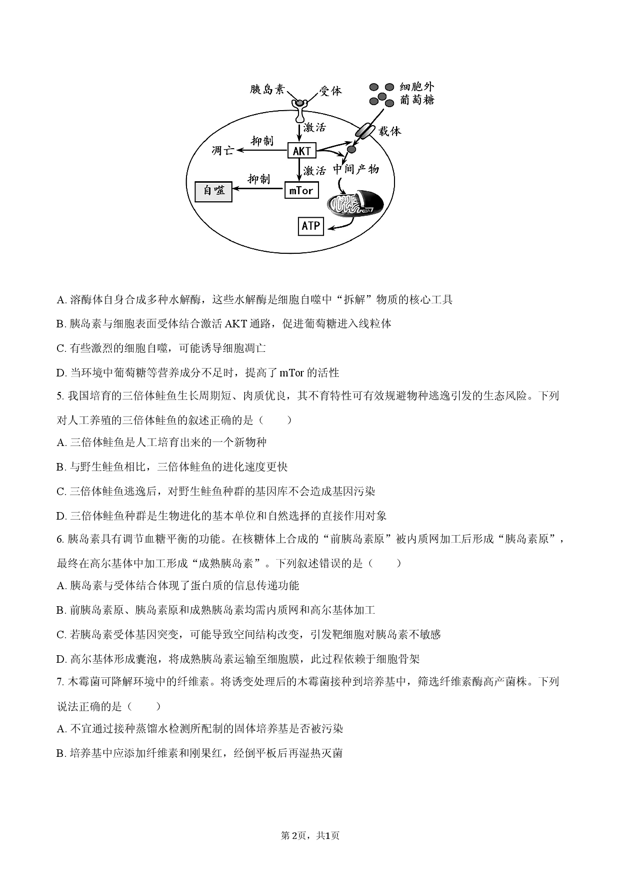 2026年黑龙江省绥化市高考生物模拟试卷.docx 第2页